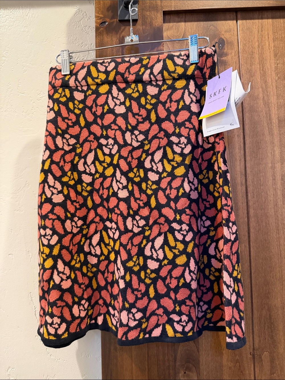 Skunkfunk Black Knit Skirt with Pink & Mustard Floral Print